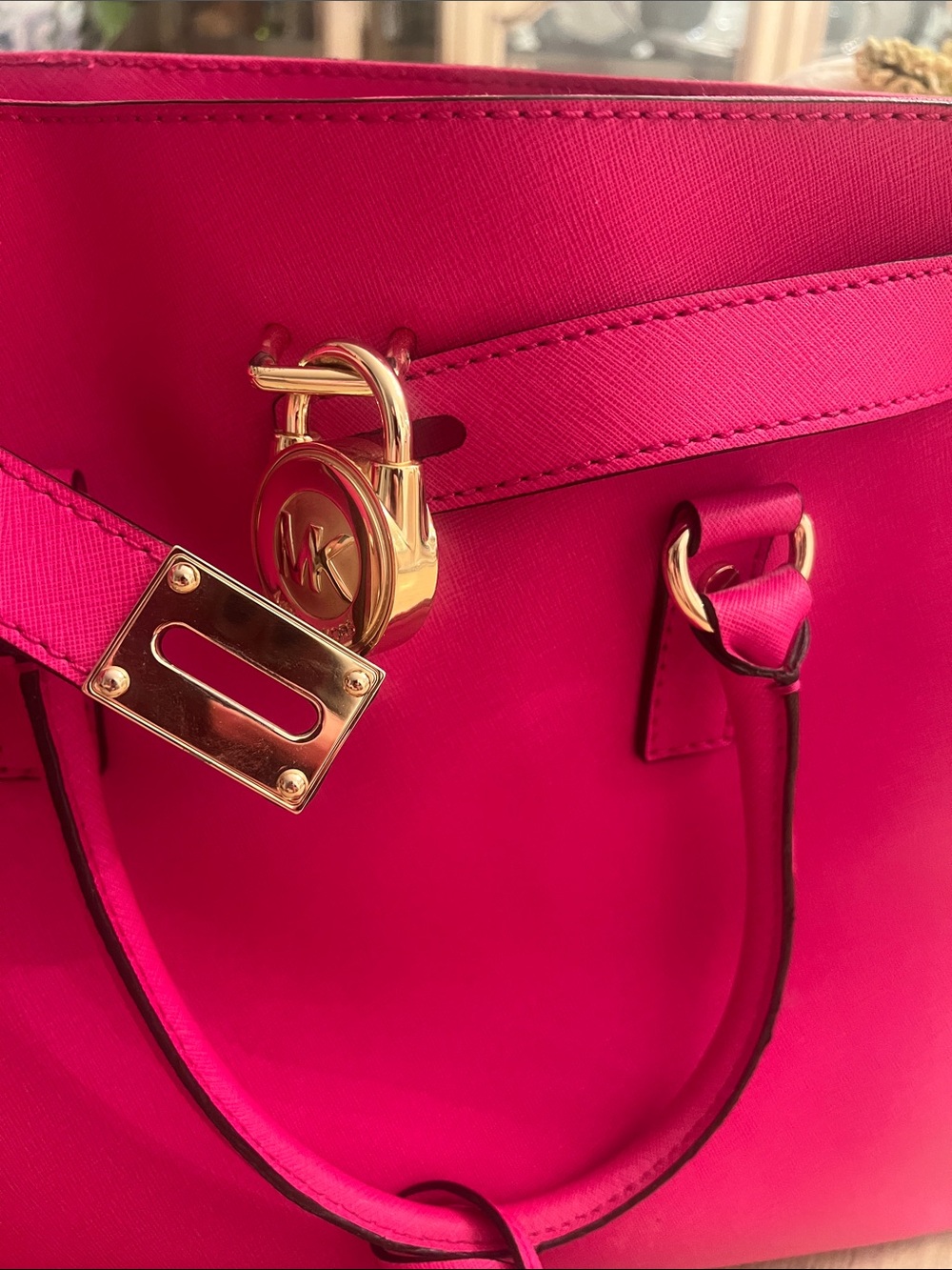 Michael Kors Hot Pink Saffiano Leather Tote with Gold Hardware - Picture 5 of 6